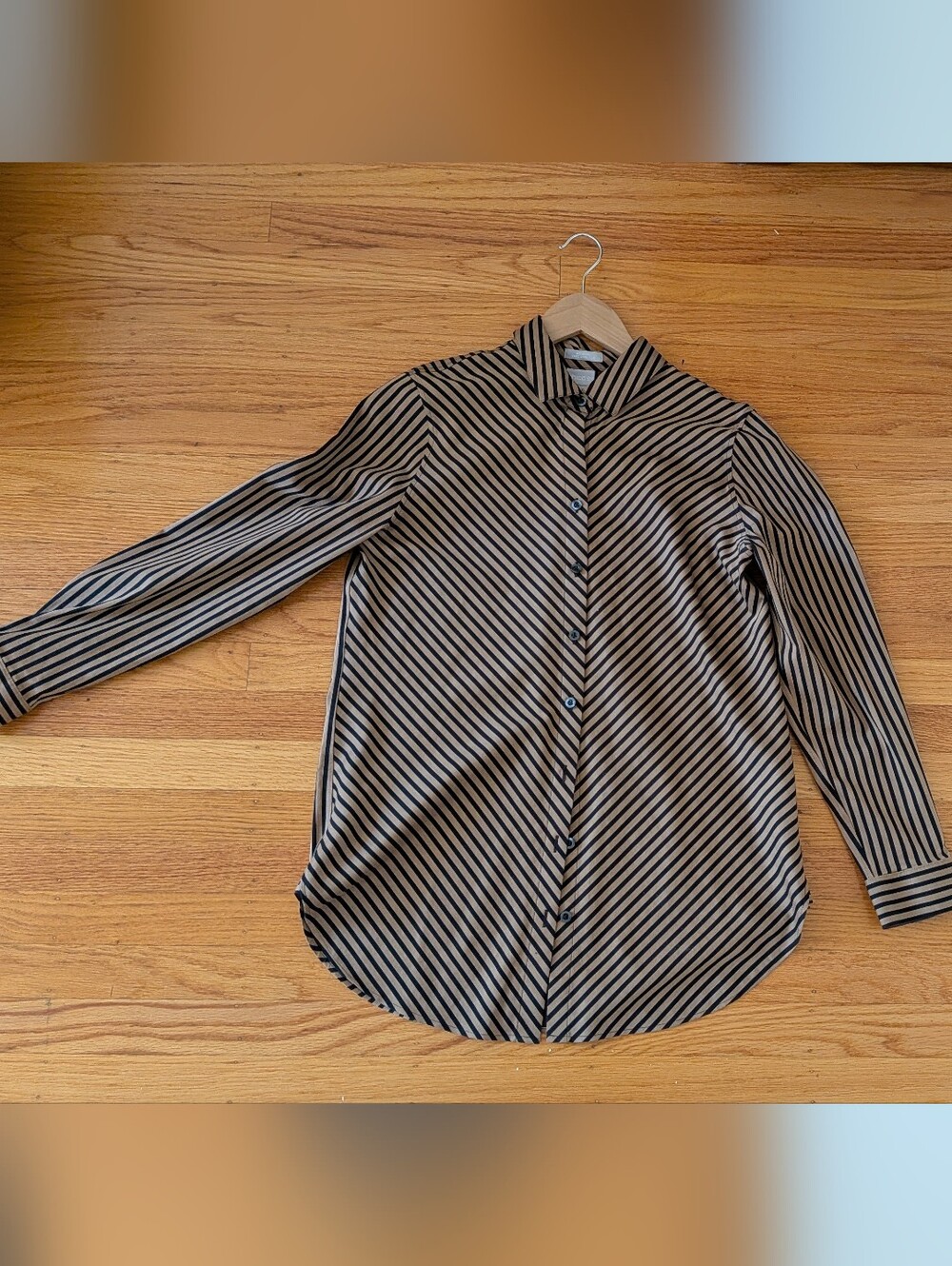 Chico's Black and Tan Stripe Button-Up